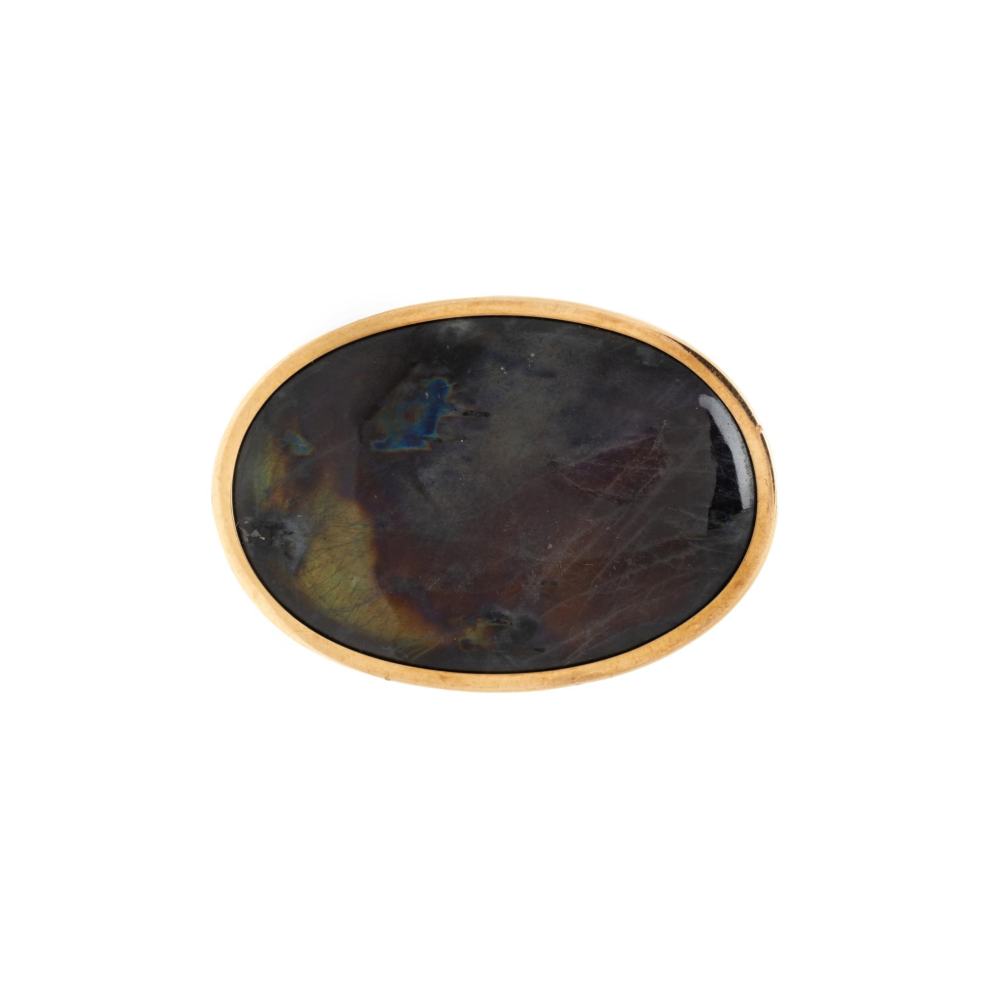KAUNIS KORU, YELLOW GOLD AND SPECTROLITE BROOCH