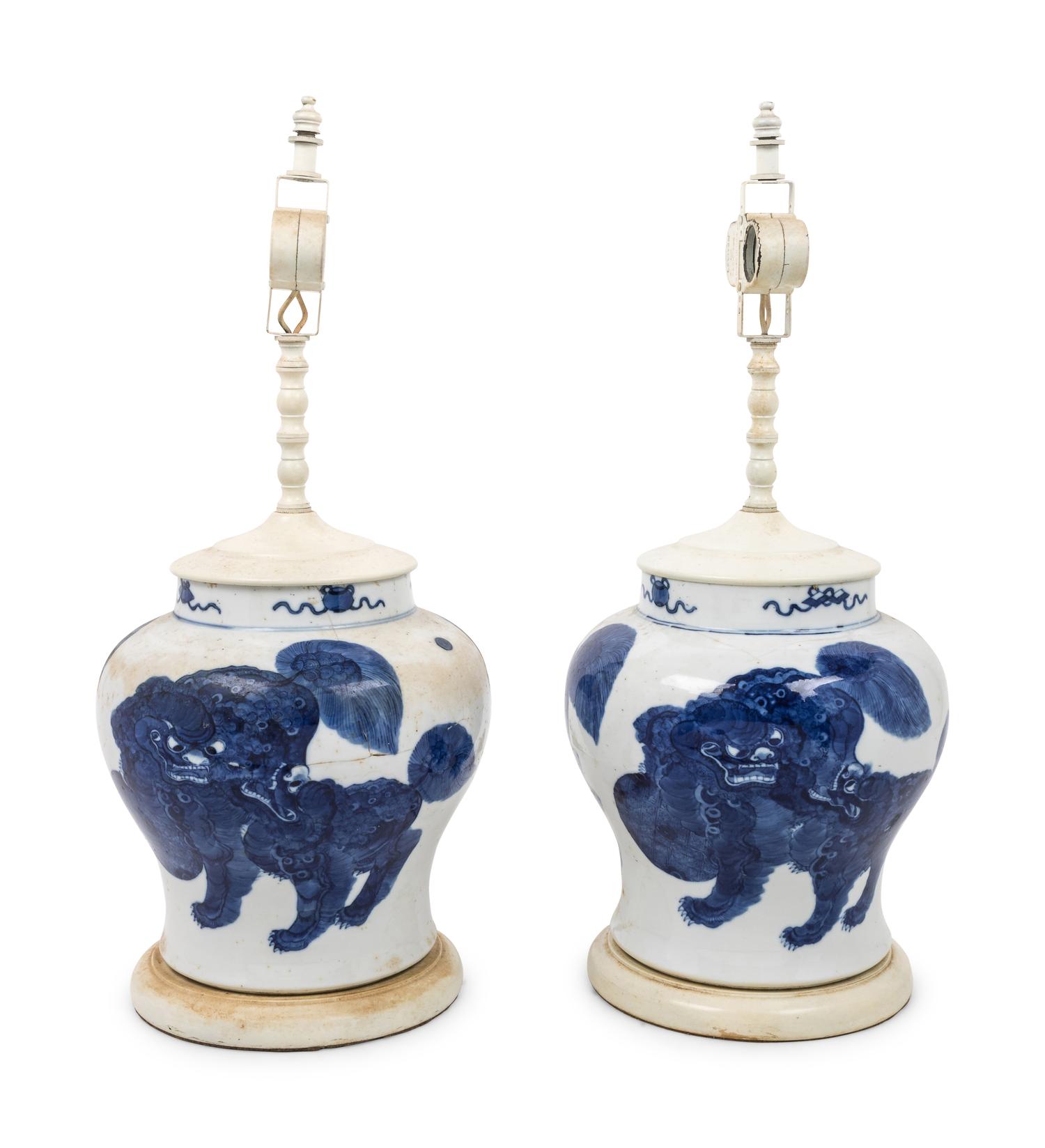 A Pair of Chinese Export Porcelain Jars Mounted as Lamps