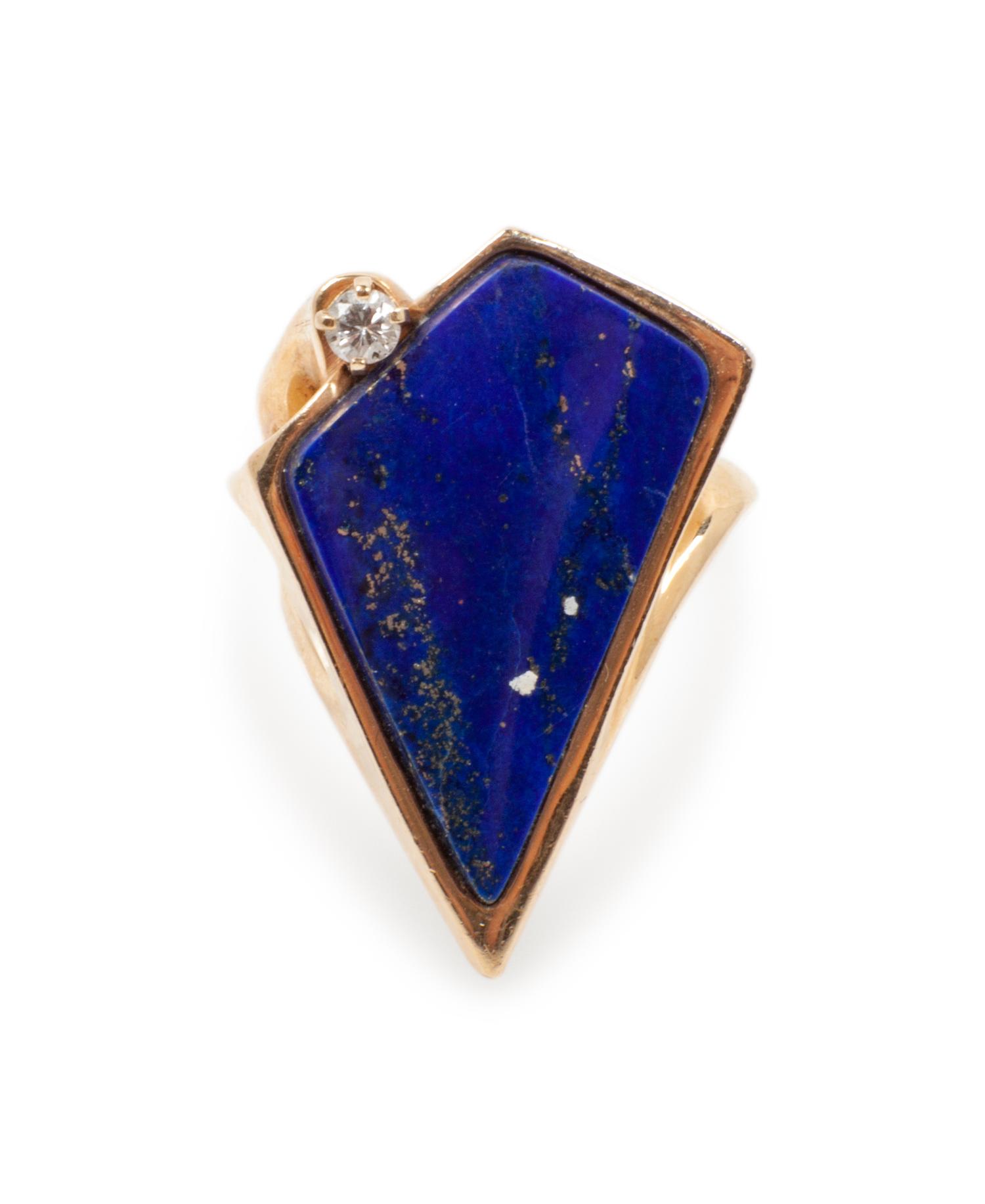 14k Gold Ring, set with Lapis and a Diamond