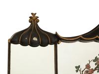 A "Chinese Chippendale" Style Ebonized and Parcel Gilt Reverse-Painted Glass Overmantel Mirror