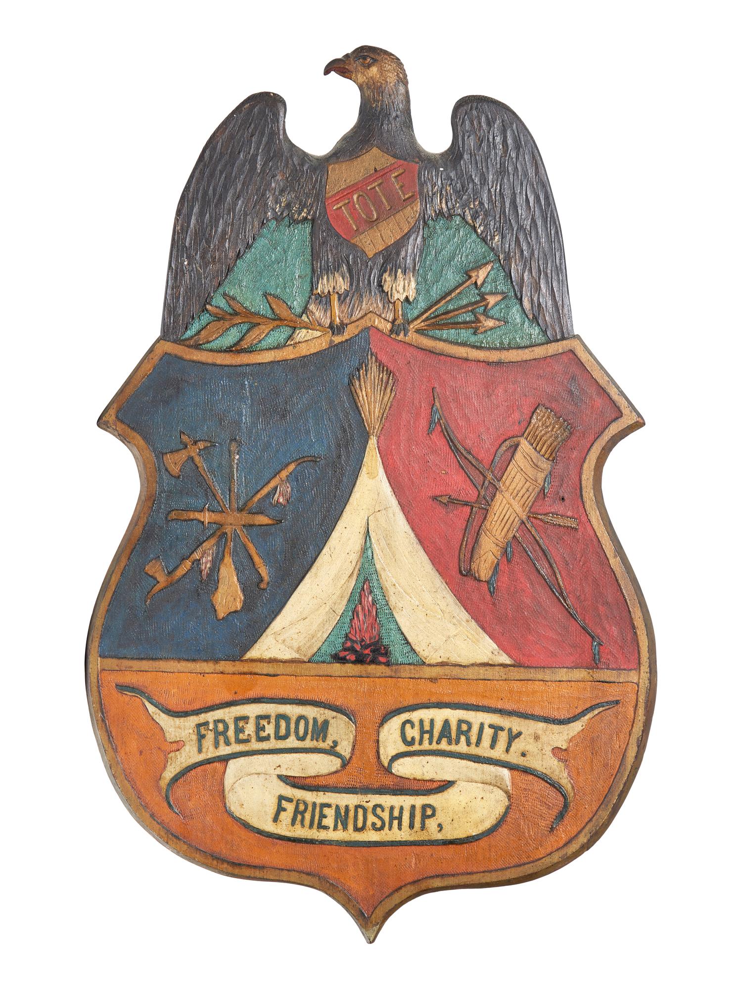 A Carved And Painted Plaque For The Improved Order Of Red Men