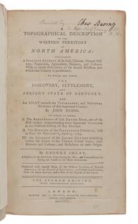 IMLAY, Gilbert (ca 1754-1828). A Topographical Description of the Western Territory of North America. London: J. Debrett, 1793.