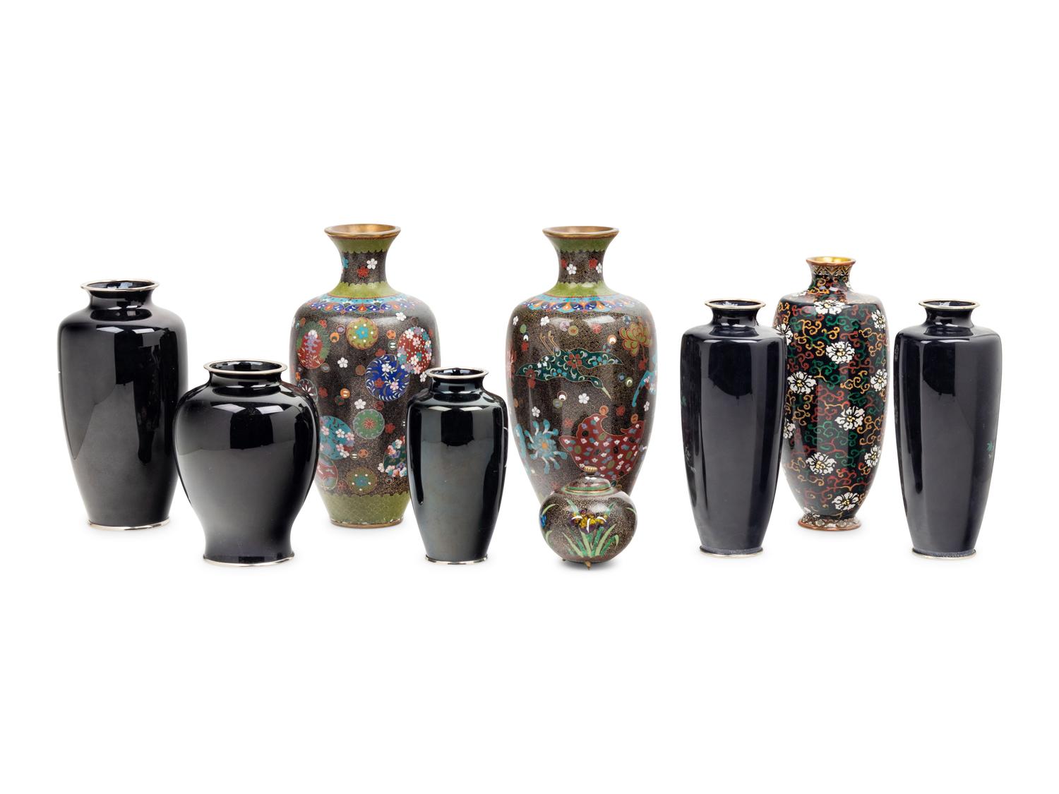 Nine Japanese Black Ground Ginbari Articles