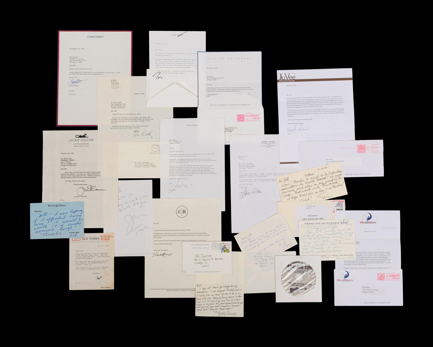 (Celebrity Memorabilia) A collection of 17 personal letters from celebrities, addressed to Bill Zwecker; comprising:
