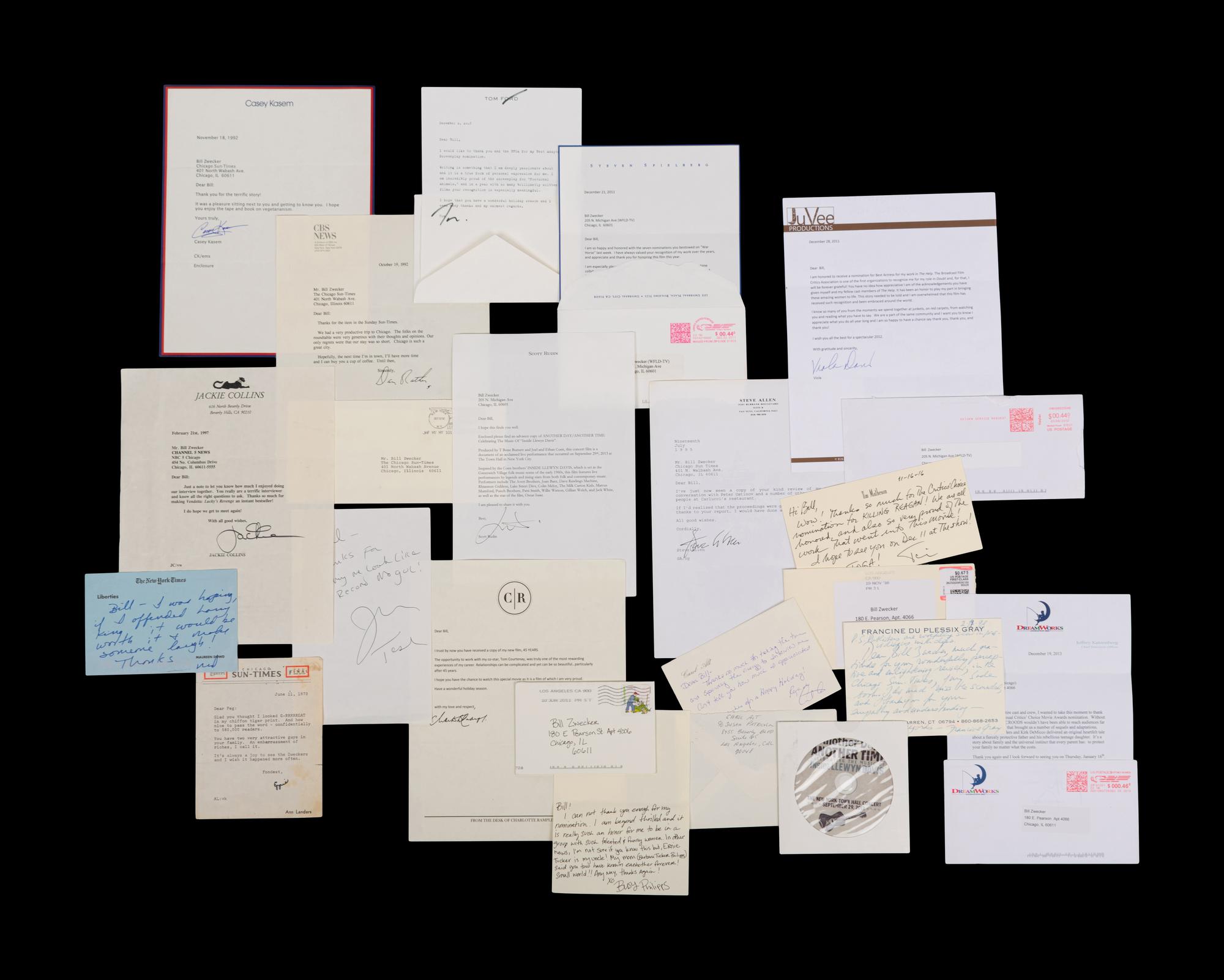 (Celebrity Memorabilia) A collection of 17 personal letters from celebrities, addressed to Bill Zwecker; comprising: