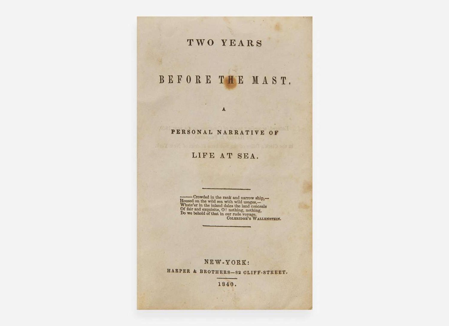 [Literature] (Dana, Richard Henry, Jr.): Two Years Before the Mast. A Personal Narrative of Life at Sea