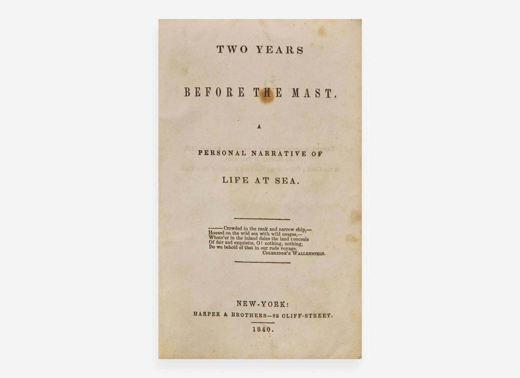 [Literature] (Dana, Richard Henry, Jr.): Two Years Before the Mast. A Personal Narrative of Life at Sea