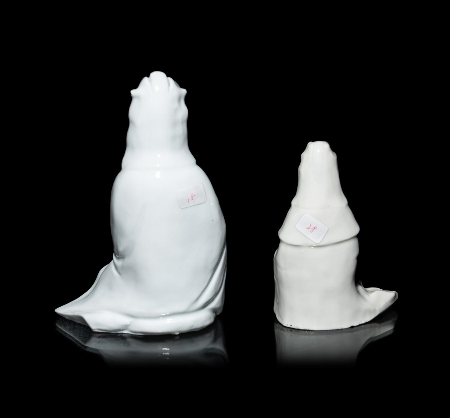 Two Chinese Blanc-de-Chine Porcelain Figures of Seated Guanyin