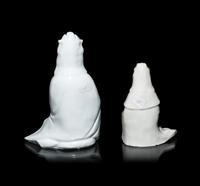 Two Chinese Blanc-de-Chine Porcelain Figures of Seated Guanyin