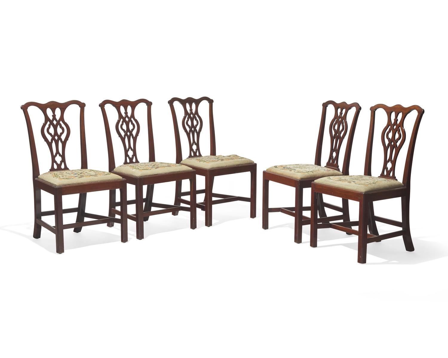 A Set of Five Chippendale Mahogany Side Chairs