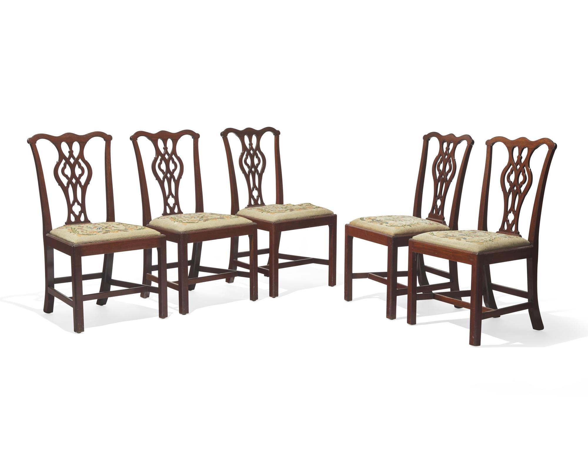 A Set of Five Chippendale Mahogany Side Chairs
