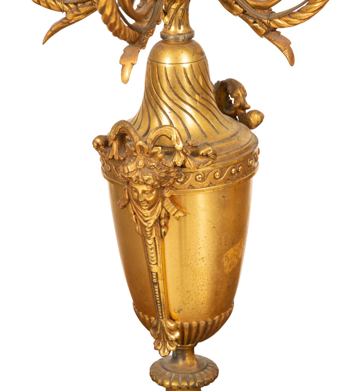 A Pair of Empire Style Six-Light Bronze Urn-form Candelabra