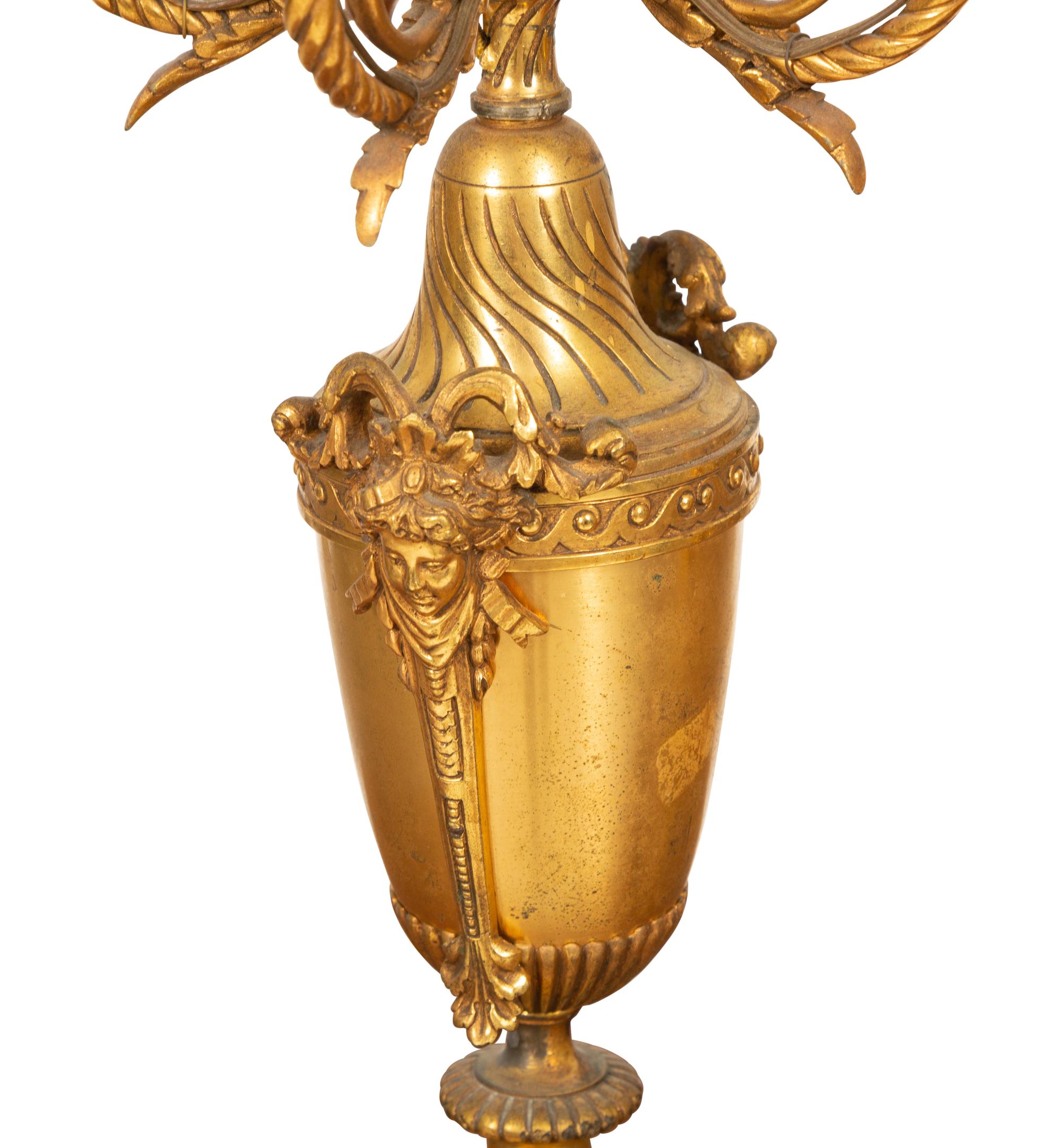 A Pair of Empire Style Six-Light Bronze Urn-form Candelabra