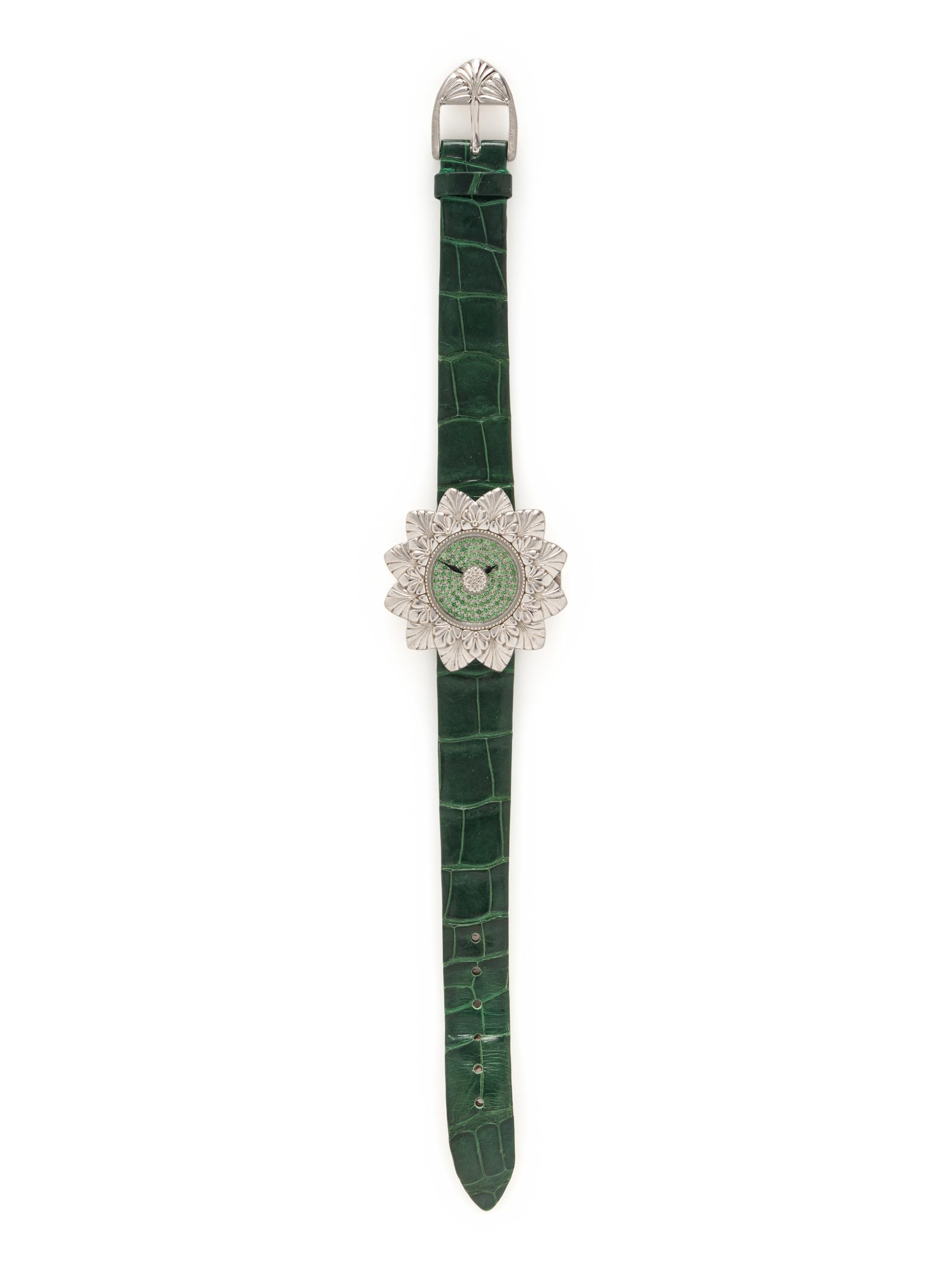 BUCCELLATI, WHITE GOLD AND TSAVORITE GARNET 'ELIOCHRON' WATCH