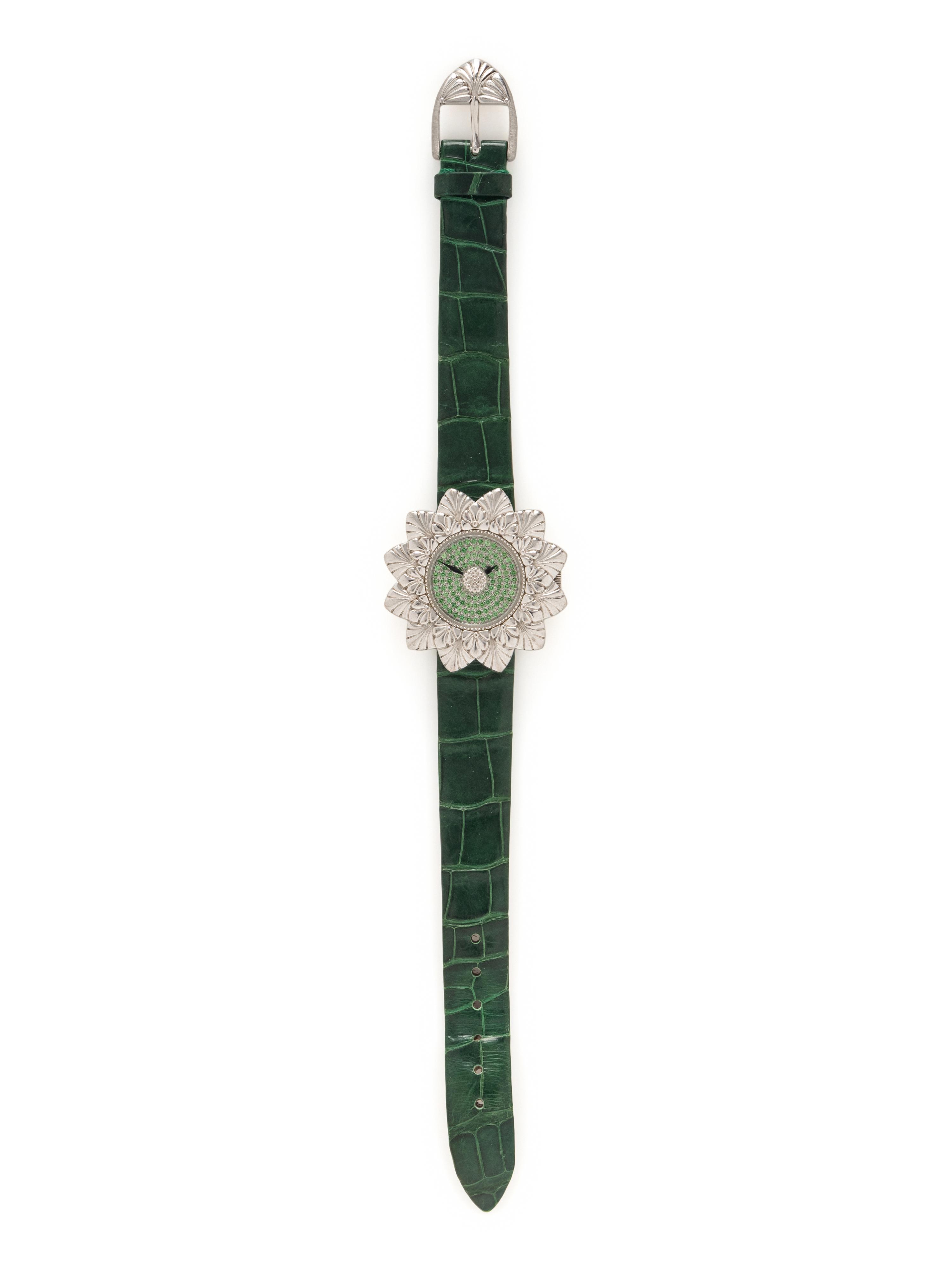 BUCCELLATI, WHITE GOLD AND TSAVORITE GARNET 'ELIOCHRON' WATCH
