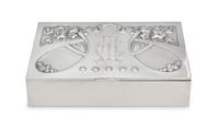 A Russian Silver Table Top Cigarette Box, Maker's Mark Cyrillic G.R., Moscow, Early 20th Century, in the Art Nouveau taste, the lid cen