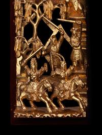 A Pair of Chinese Gilt and Red Lacquered Wood Panels