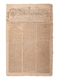 [REVOLUTIONARY WAR]. Thomas' Massachusetts Spy . Vol. V, No. 249. Worcester, MA, 1 December 1775.