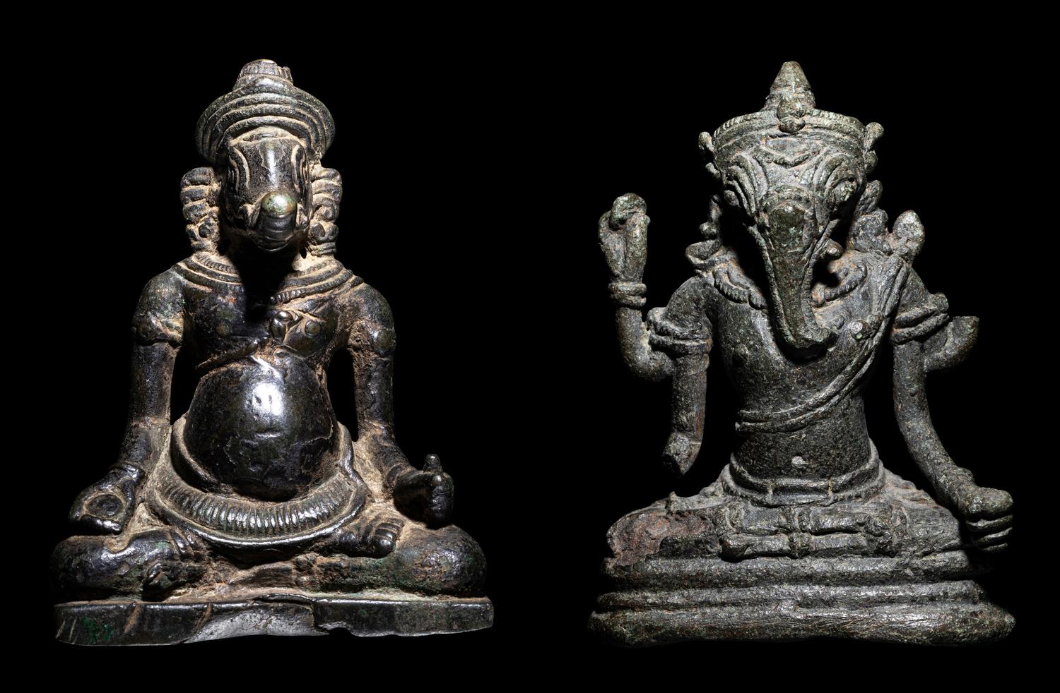 Two Khmer Bronze Figures of Ganesha
