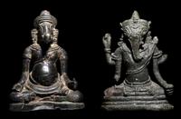 Two Khmer Bronze Figures of Ganesha