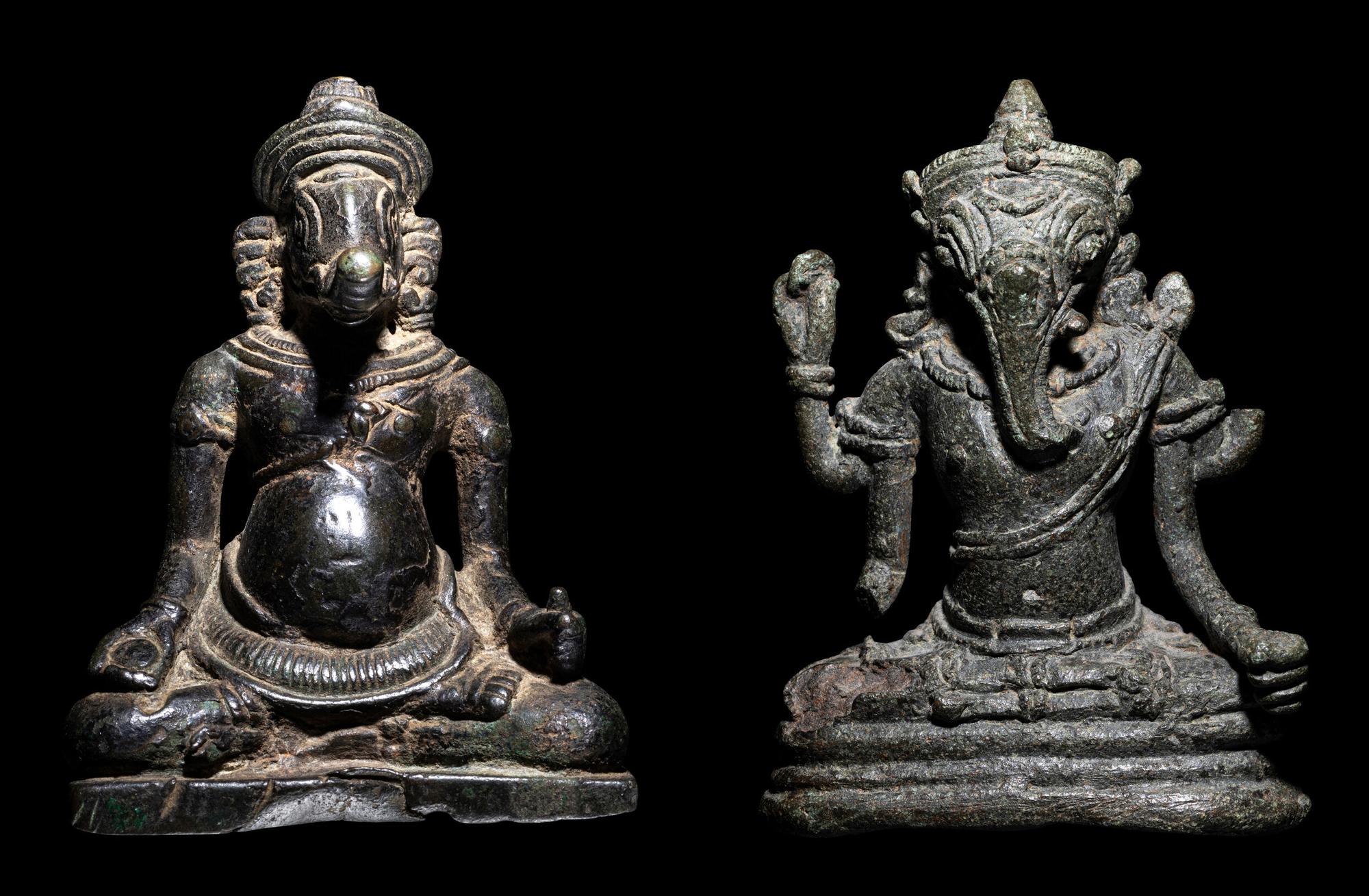 Two Khmer Bronze Figures of Ganesha