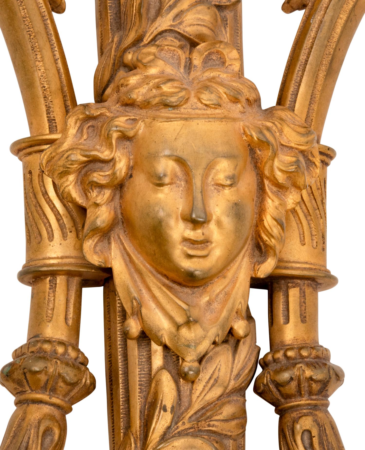 A Louis XVI Style Gilt Bronze Two-Light Sconce