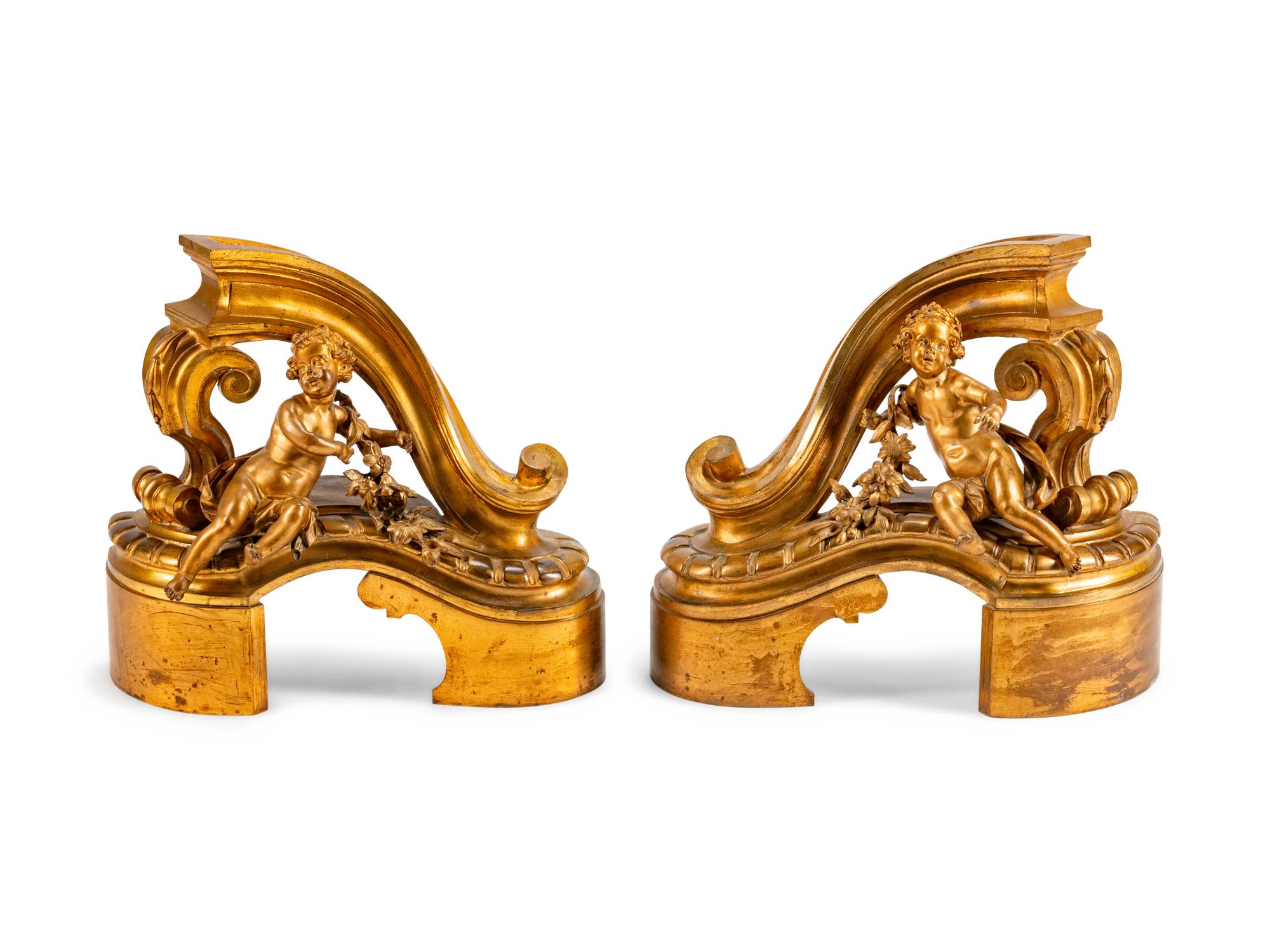 A Pair of Louis XV Style Gilt-Bronze Chenets — 19TH CENTURY