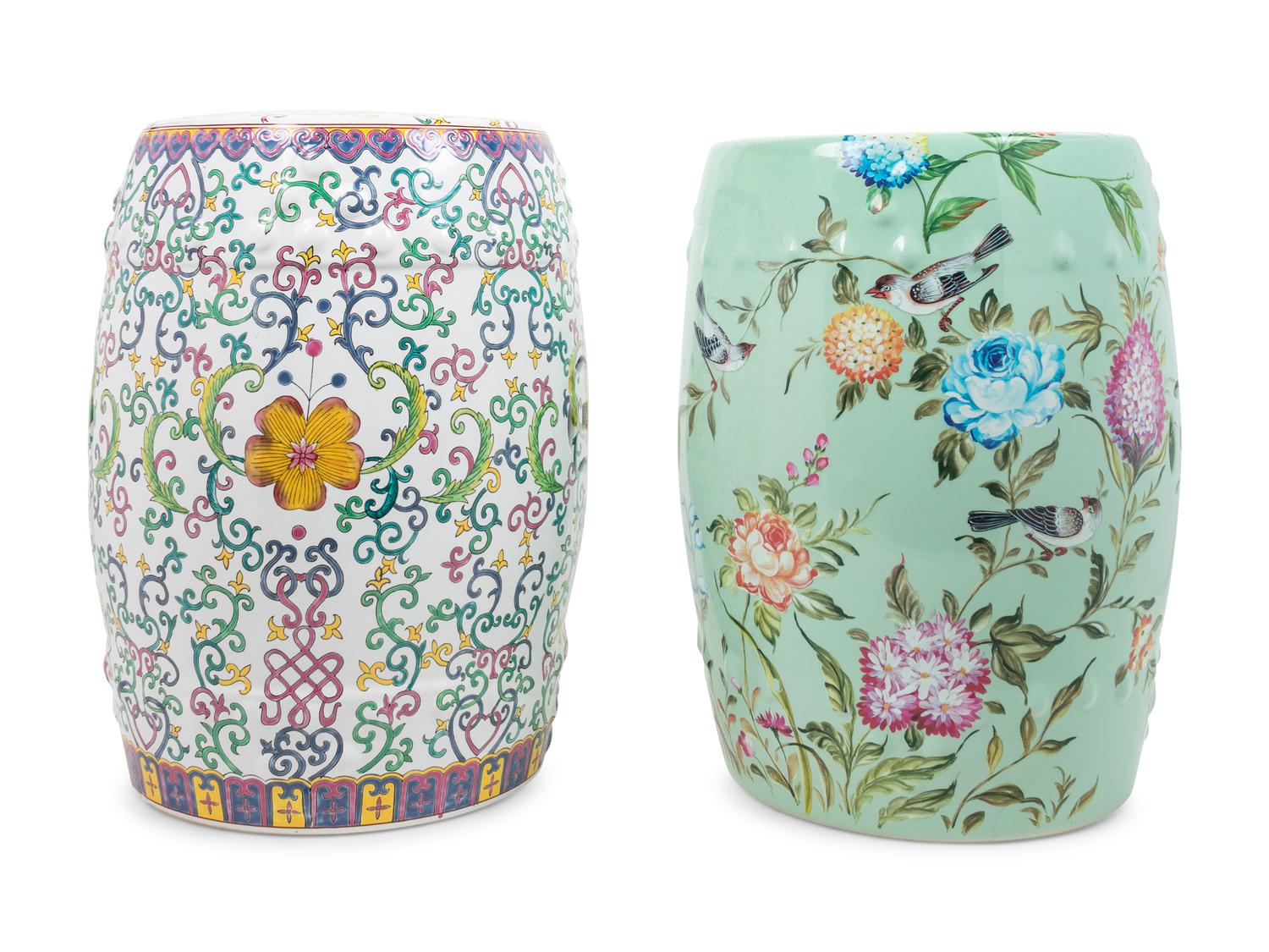 Two Glazed Porcelain Garden Seats