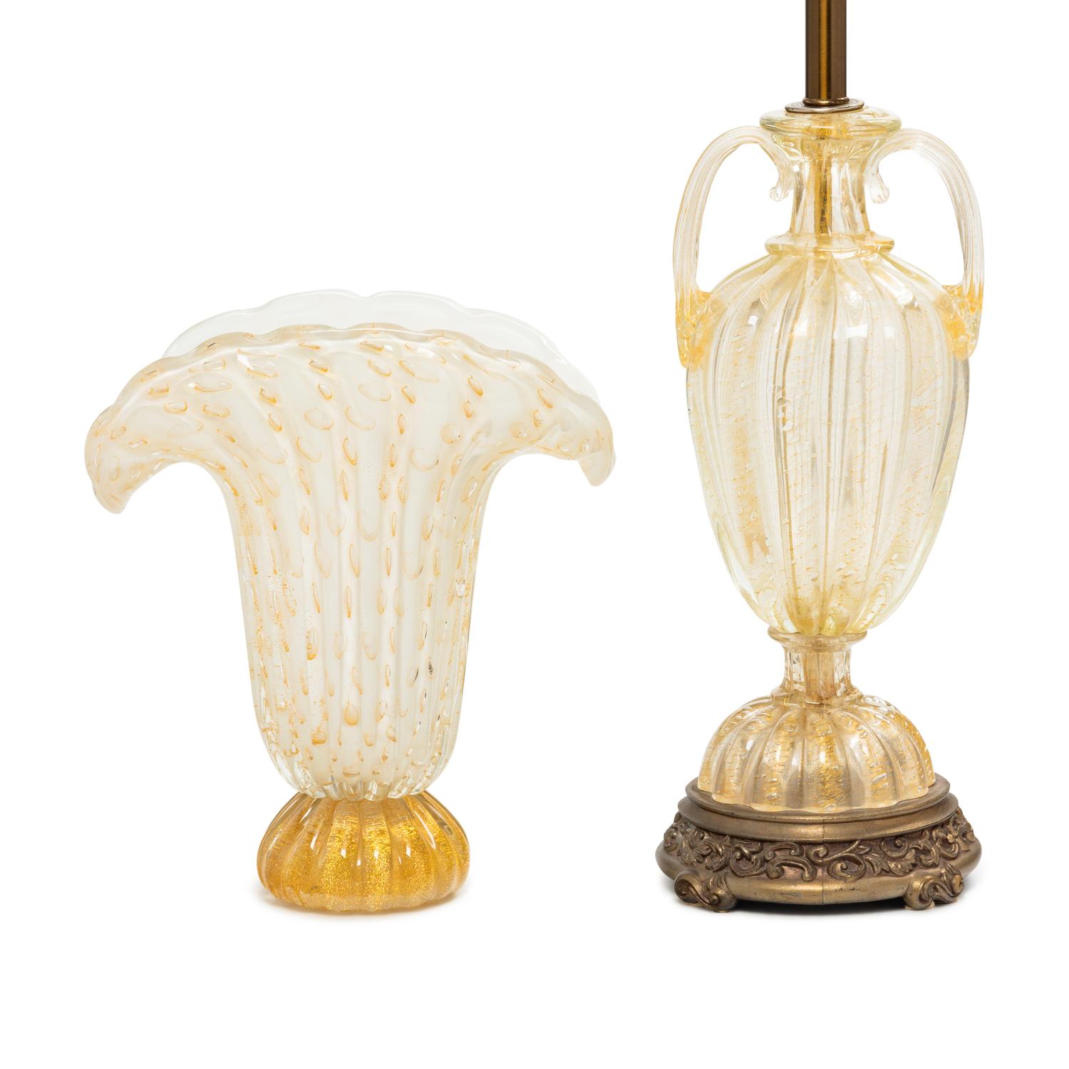 An Italian Glass Urn Mounted as a Table Lamp