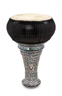 A Thai Mother-of-Pearl Inlaid Lacquer Goblet Drum Height 15 inches. — EARLY 20TH CENTURY