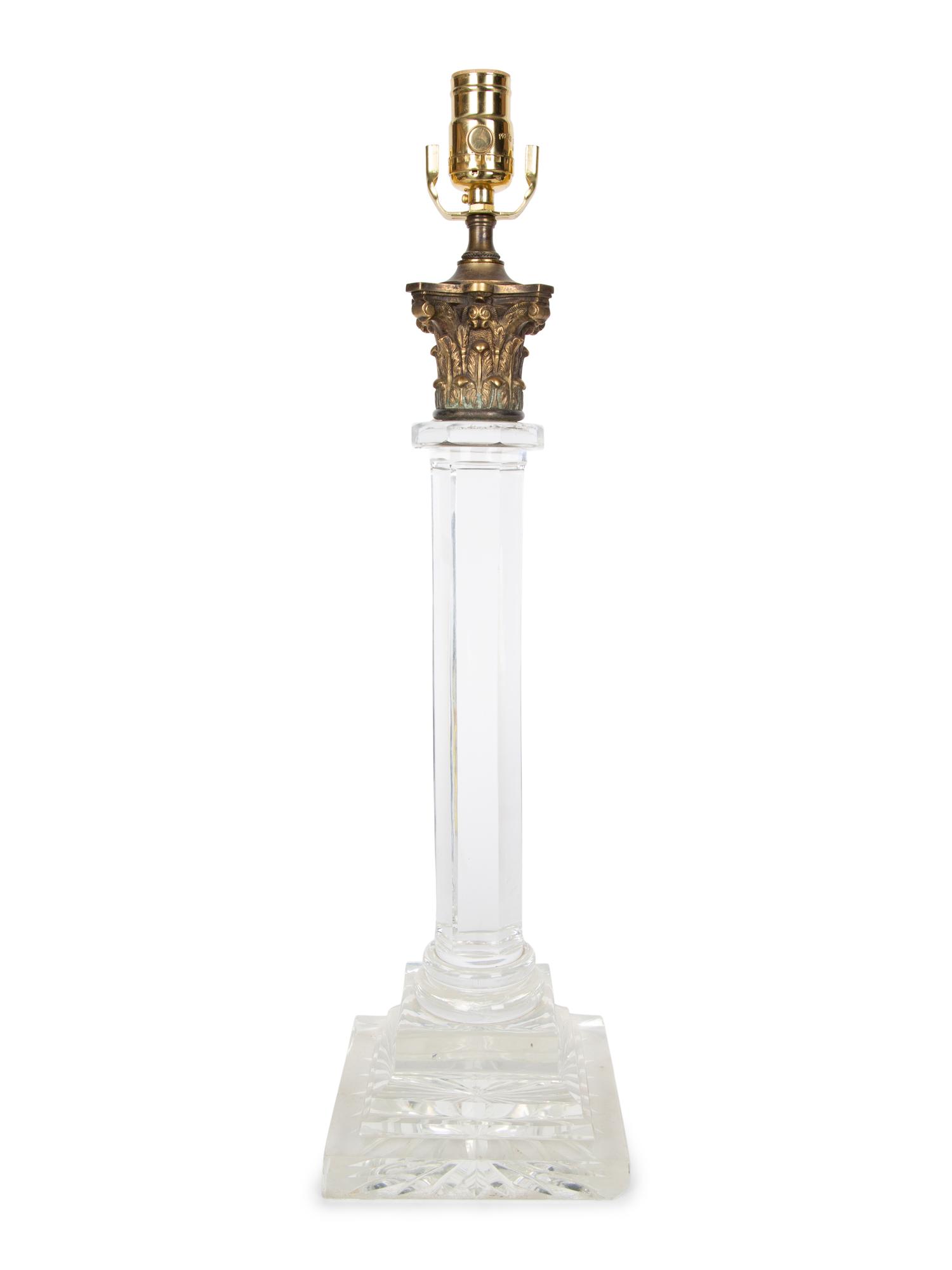An Irish Gilt Bronze Mounted Cut Glass Columnar Lamp — 20TH CENTURY