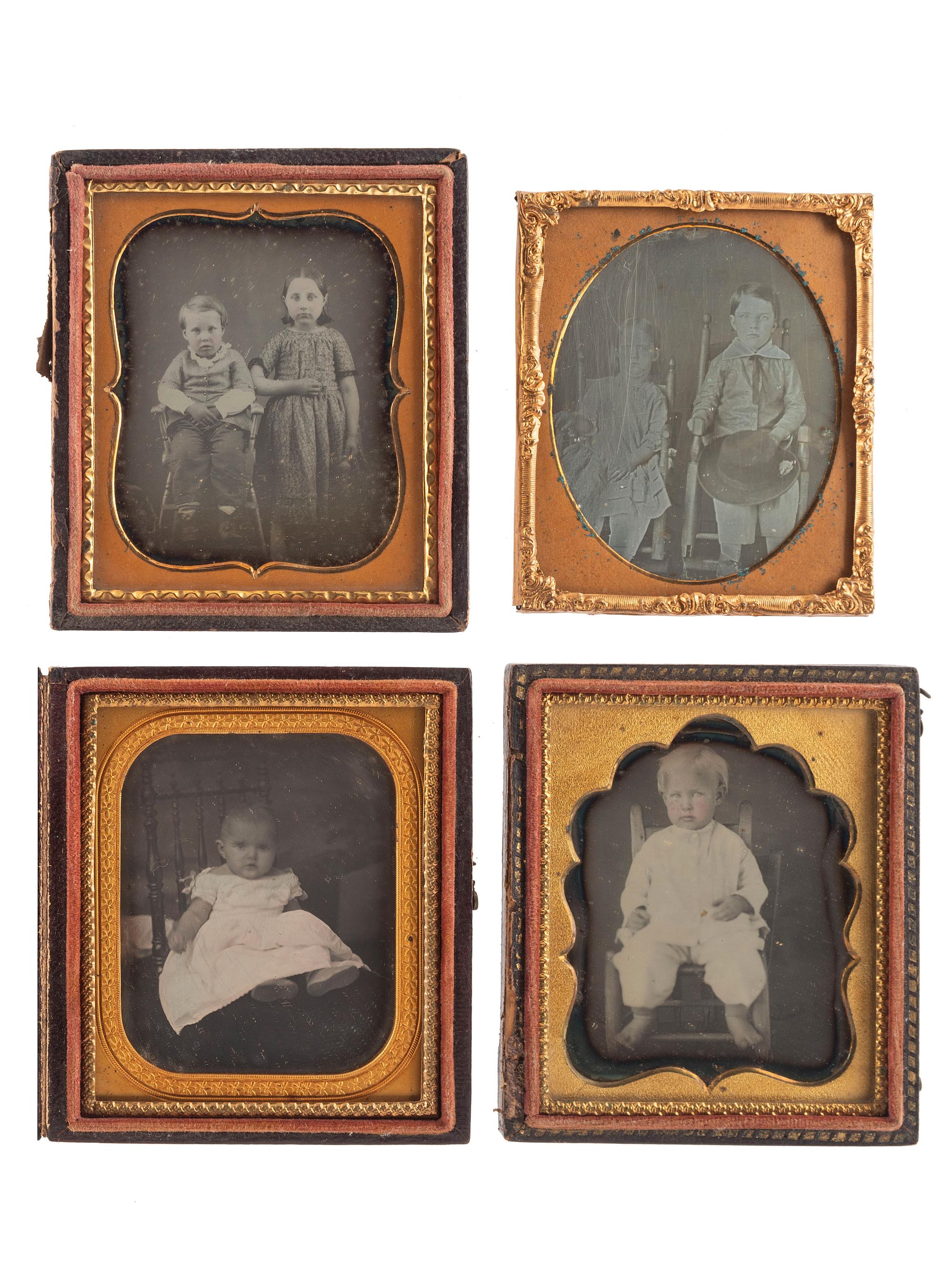 [EARLY PHOTOGRAPHY]. A group of 17 daguerreotype portraits featuring sitters with ornate, unusual, or highly visible chairs, including: