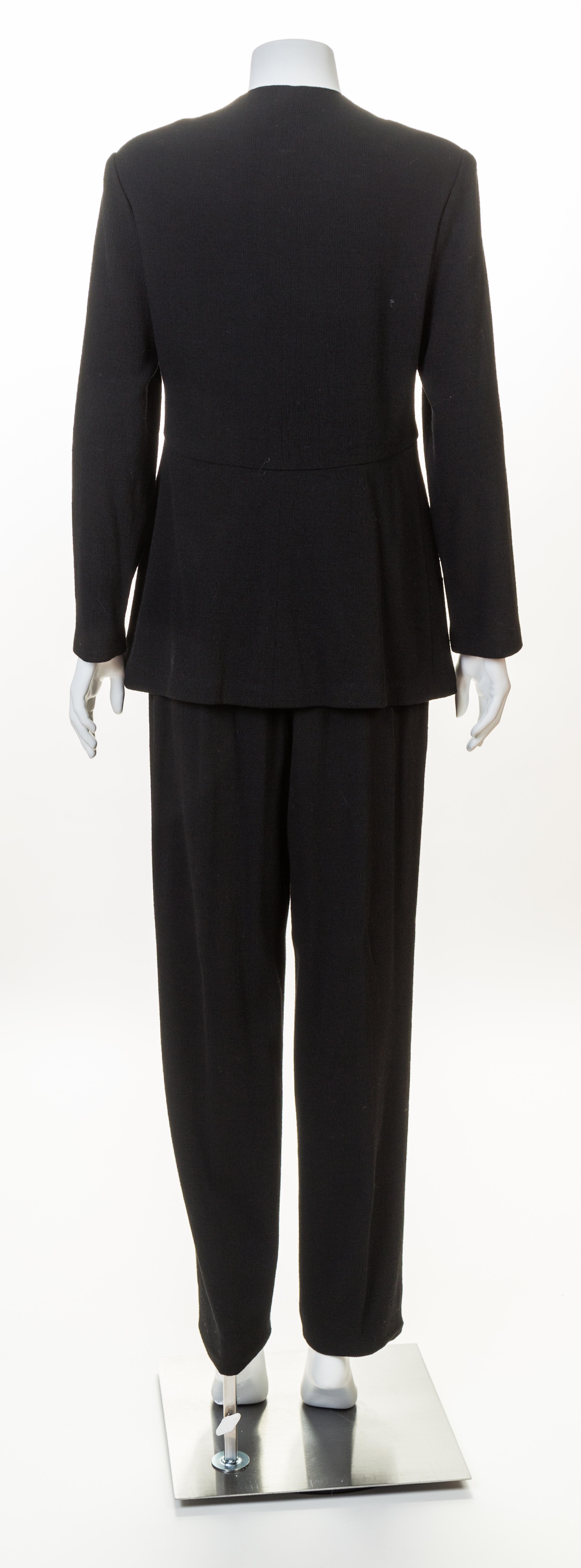 A Geoffrey Beene Black Jacket, Pant and Skirt Ensemble, Each size 8.