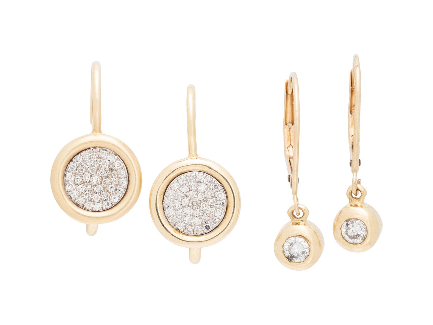 COLLECTION OF YELLOW GOLD AND DIAMOND EARRINGS