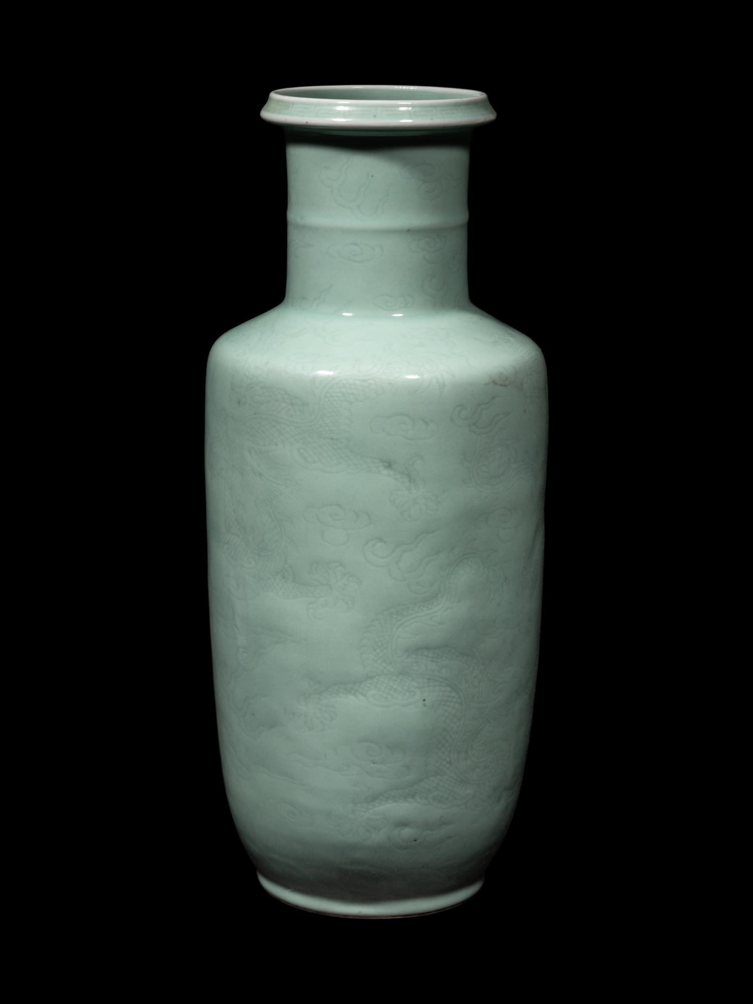 A Pale Celadon Glazed Porcelain Rouleau Vase