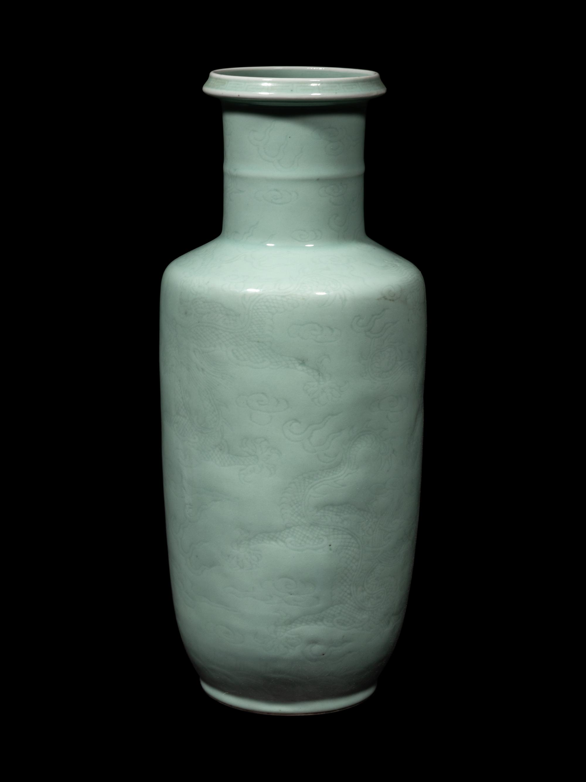 A Pale Celadon Glazed Porcelain Rouleau Vase
