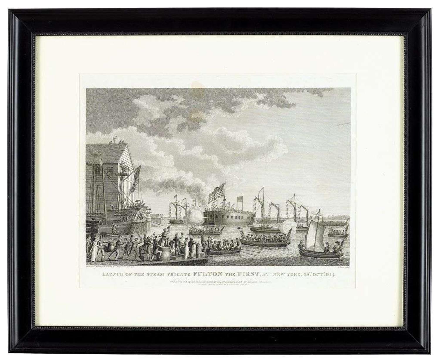 John James Barralet (1747-1815) After William H. Morgan (19th century) "launch of the steam frigate fulton the first, at new york, 29th oct. 1814"