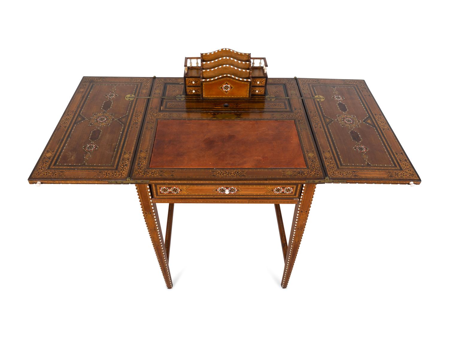 A Syrian Mother-of-Pearl, Bone and Fruitwood Parquetry Game Table/Desk — 20TH CENTURY