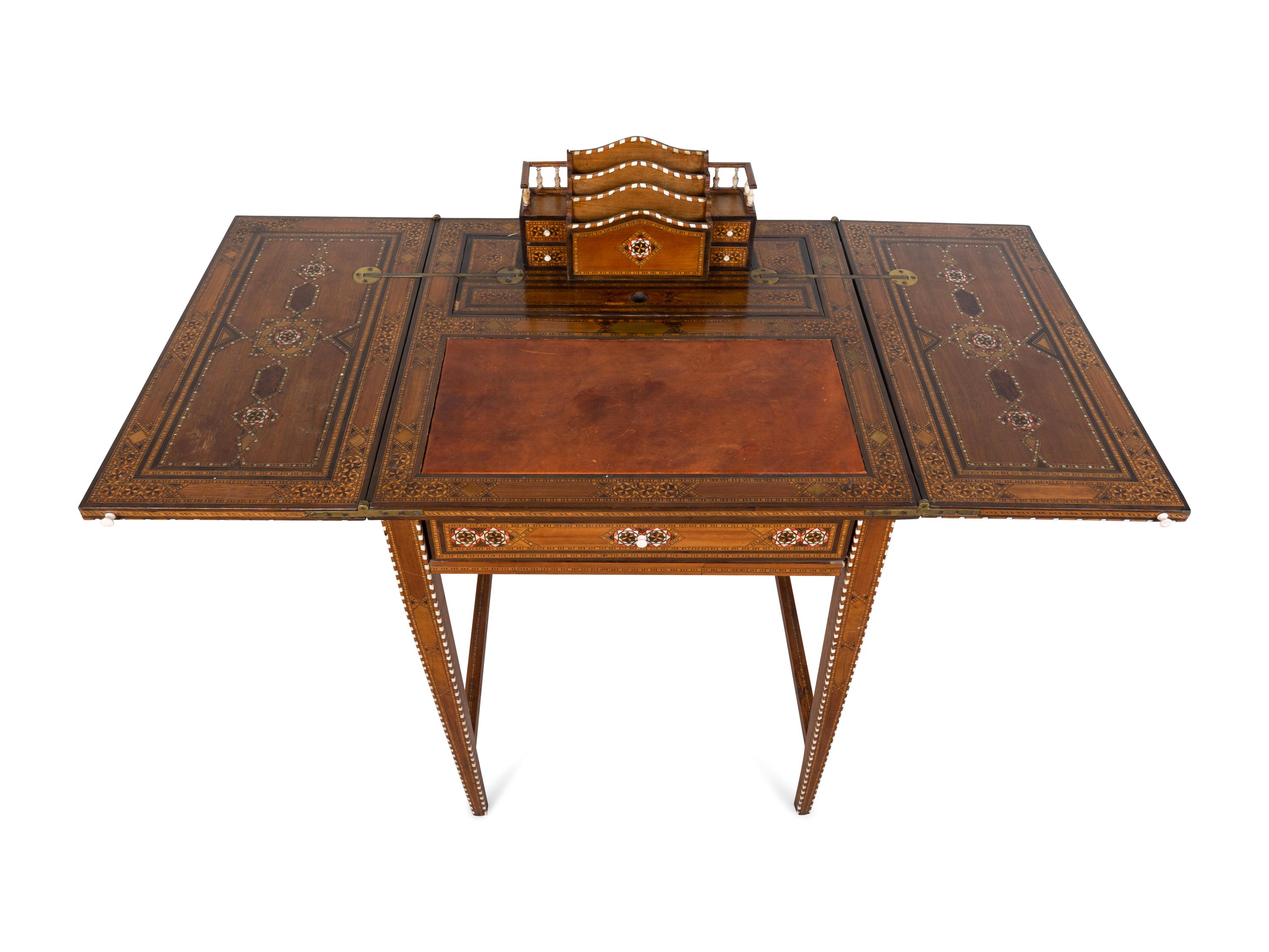 A Syrian Mother-of-Pearl, Bone and Fruitwood Parquetry Game Table/Desk — 20TH CENTURY