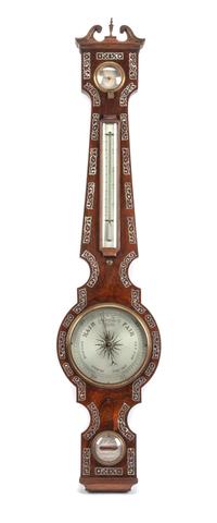 An English Mother-of-Pearl Inlaid Rosewood Barometer Height 37 1/2 inches. — 19TH CENTURY