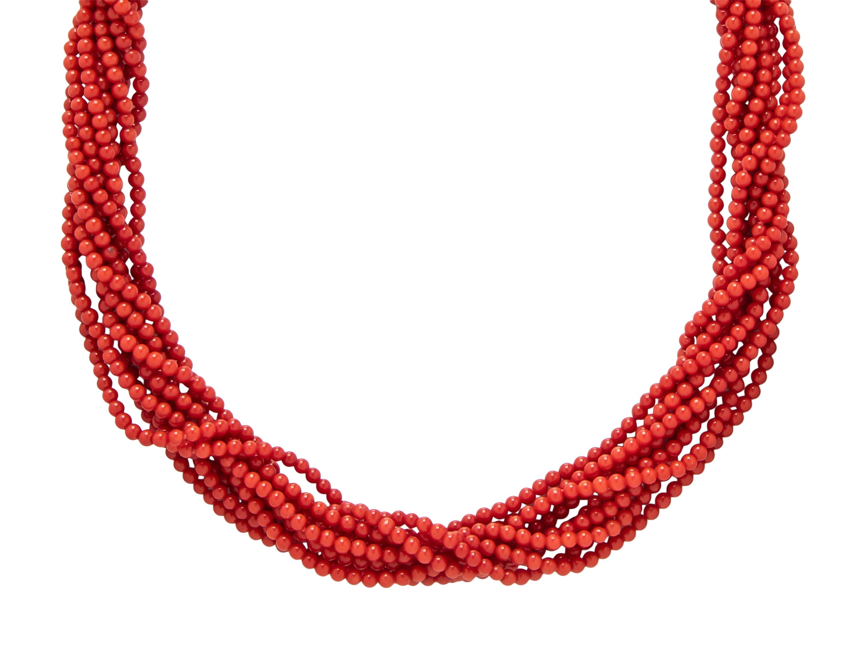 YELLOW GOLD, CORAL, AND DIAMOND TORSADE NECKLACE