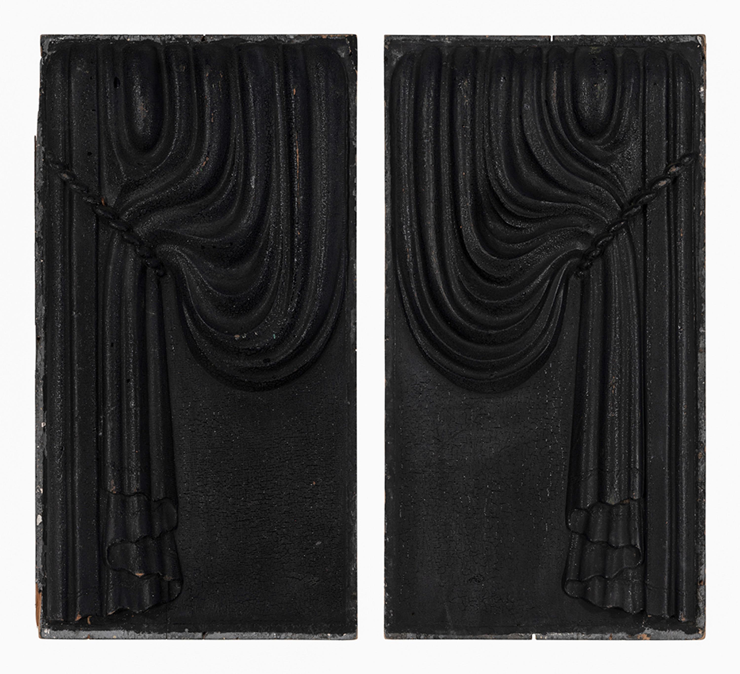 A Pair Of Carved and Black-Painted Hearse Panels