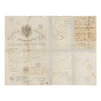 [Barclay, James Turner (1807-1874)]. Partly engraved passport document signed (“J. Turner Barclay”), issued to Barclay and countersigned by Daniel Webster as Secretary of State. Washington, D.C., 8 October 1850.