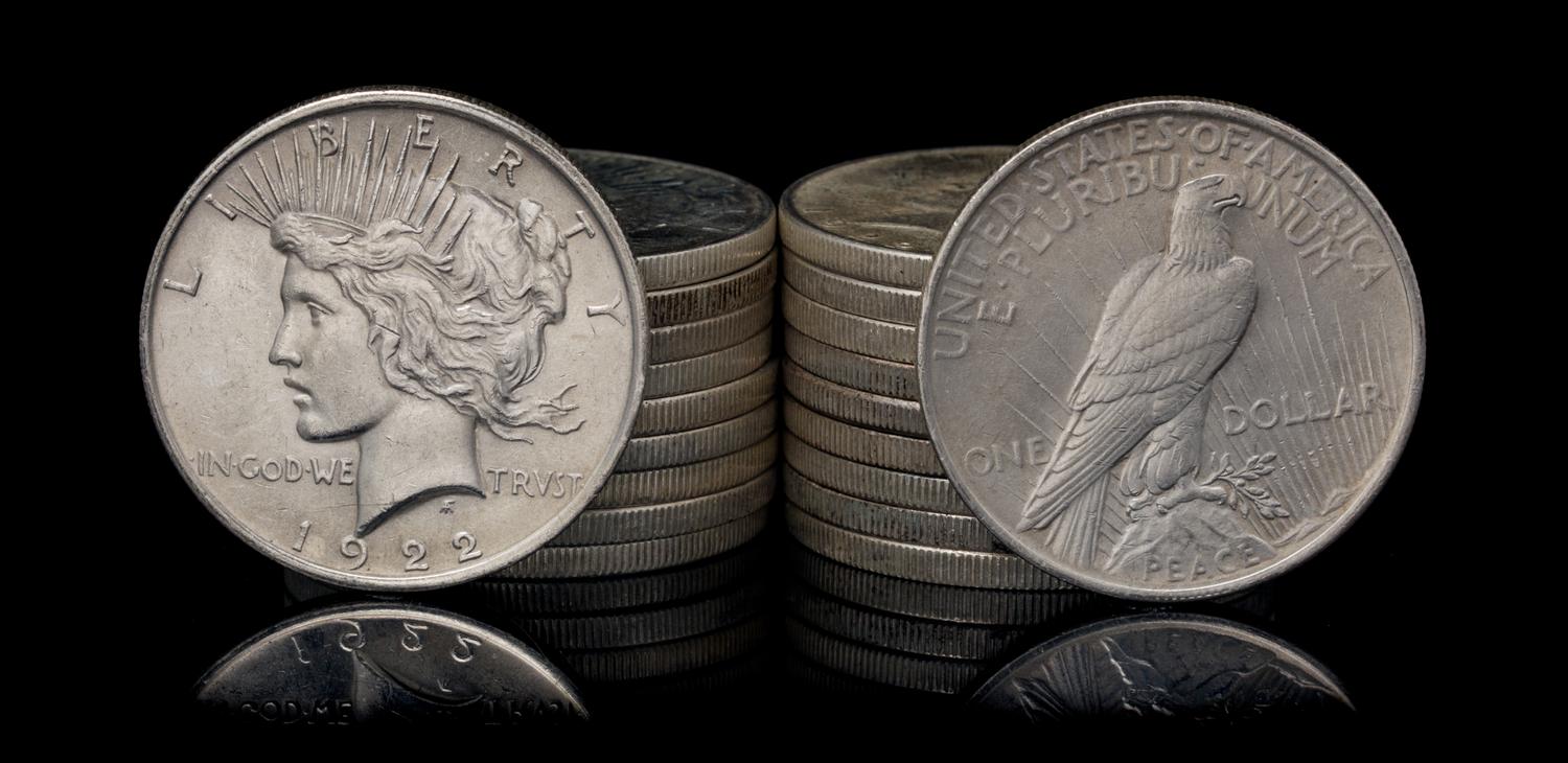 A Group of Twenty United States 1922 Peace Silver Dollar Coins