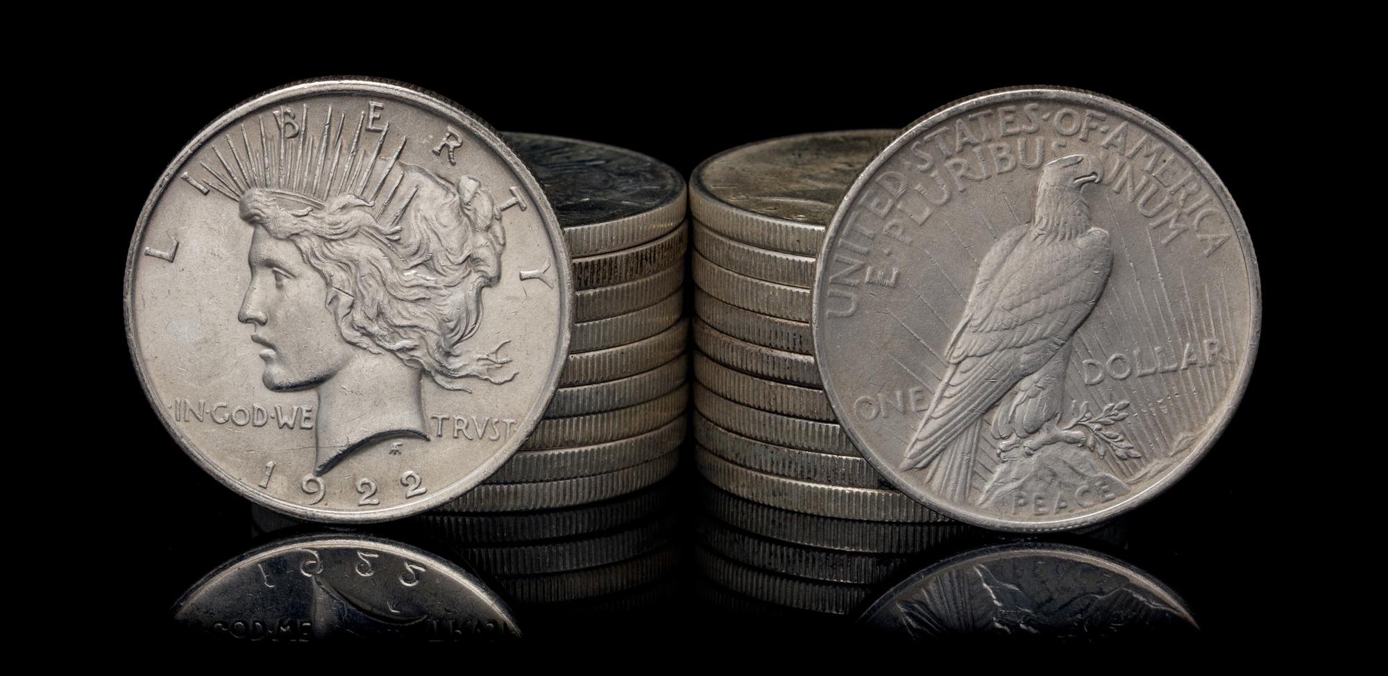 A Group of Twenty United States 1922 Peace Silver Dollar Coins