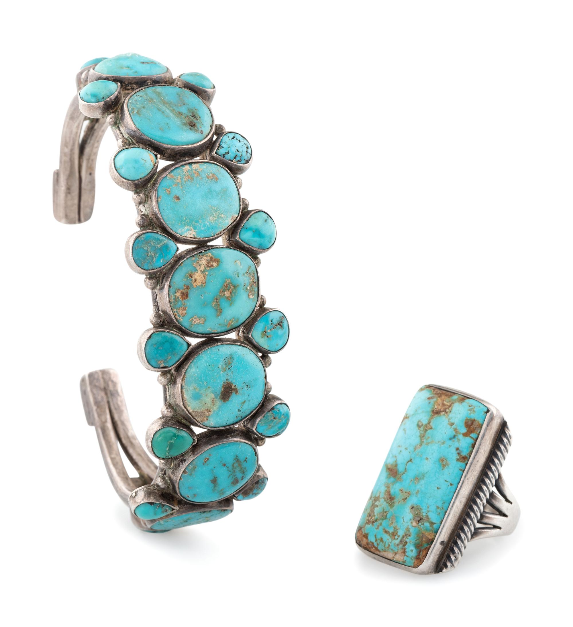 Navajo or Zuni Silver and Turquoise Cuff Bracelet AND Ring