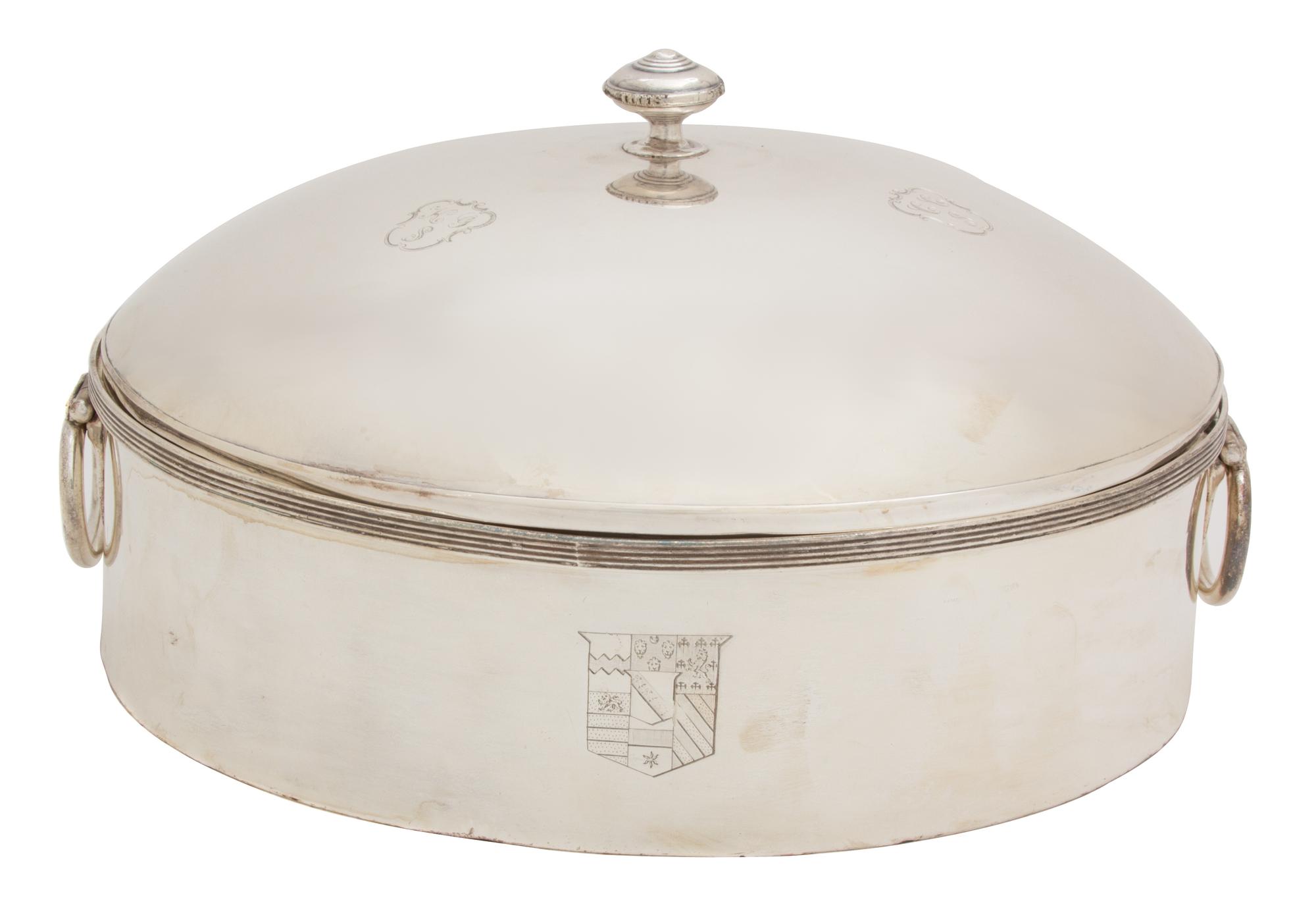 A Silver-on-Copper Warming Dish Diameter 12 1/2 inches.