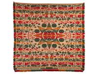 A Sun, Bird and Flower Pattern Jacquard Coverlet