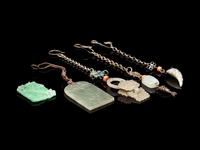 Five Chinese Jade, Jadeite and Silver Pendants