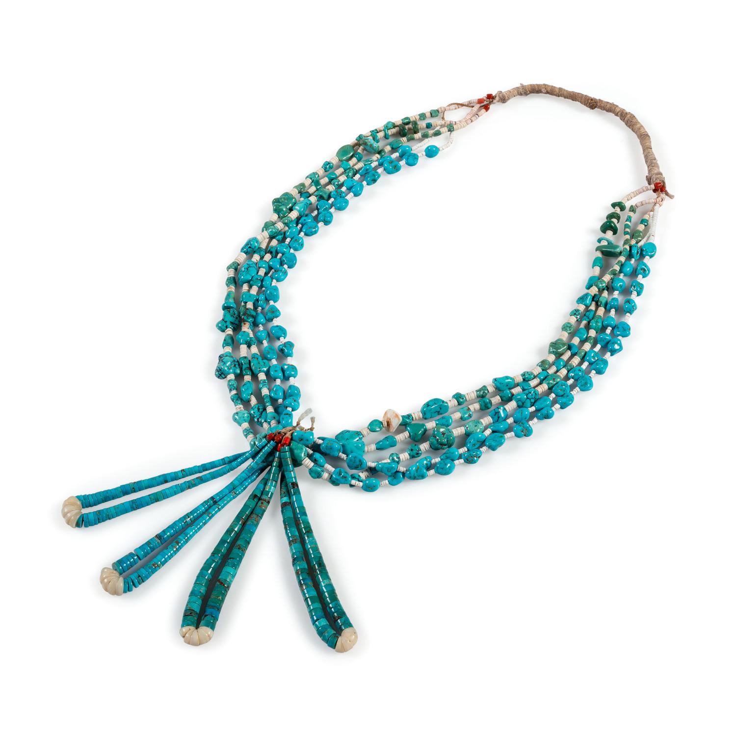 Pueblo Multi-Strand Turquoise Necklace, with Four Joclas